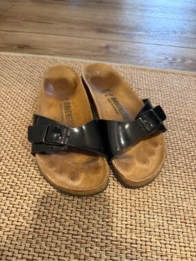 Birkenstock Black Patent Madrid Slide Sandals